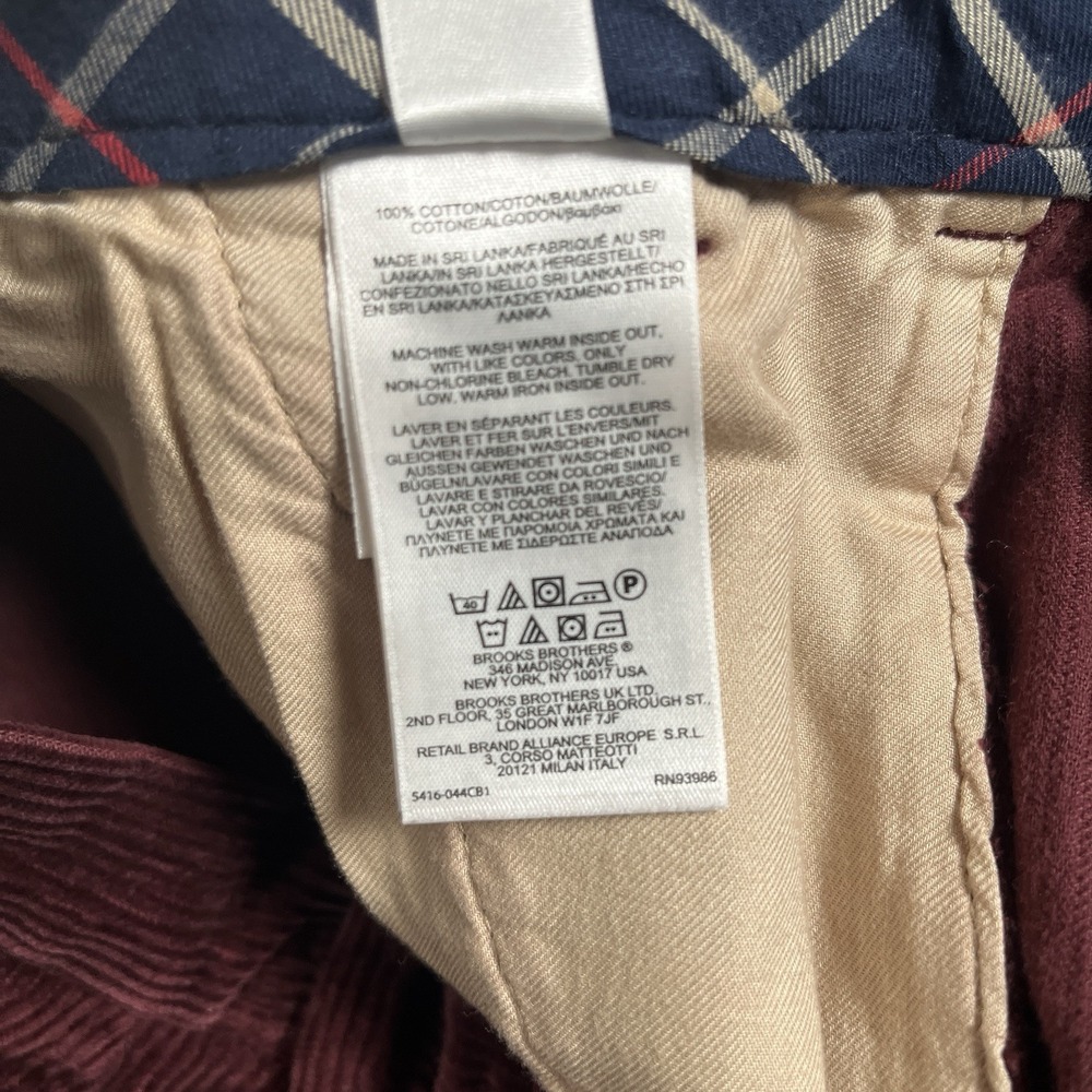 Brooks Brothers Corduroy 346 Pants Men 34x32 Burgundy Cotton Dress Casual-EUC - Picture 7 of 11